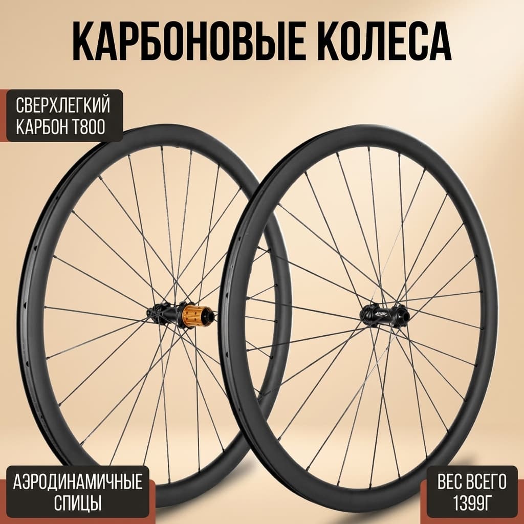 Карбоновые колеса KORE, 35 мм, T800+T700, для дисковых тормозов Center Lock, с 36T храповиком, Tubeless Ready