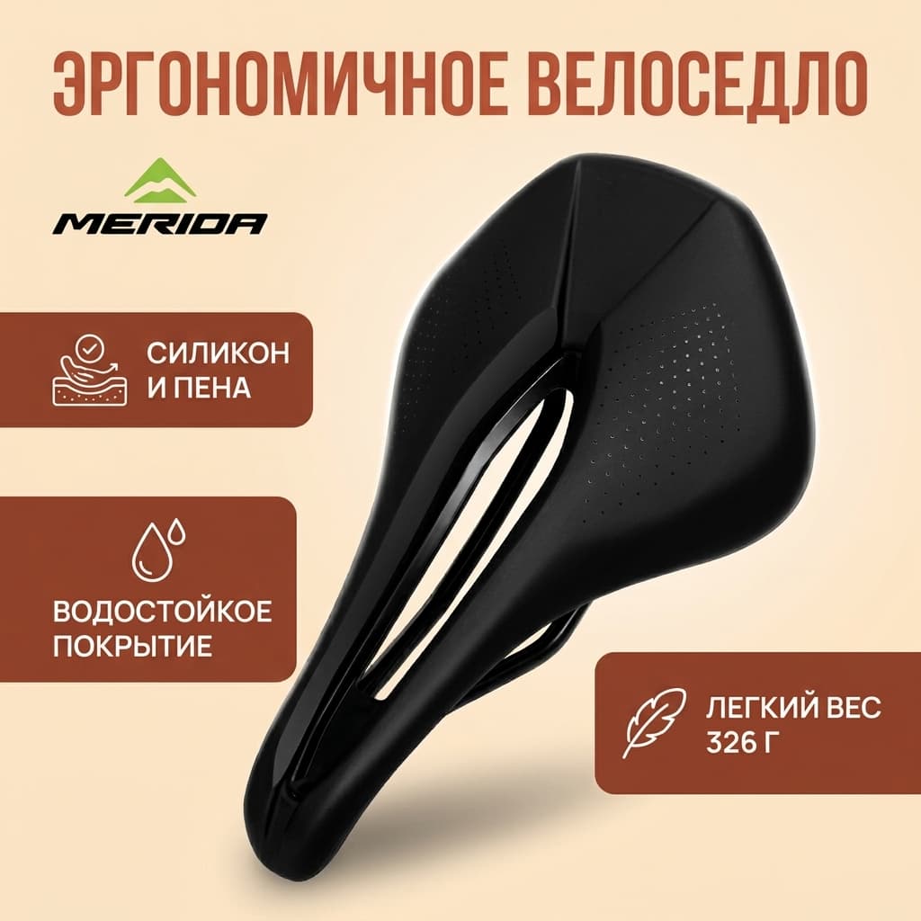 Легкое эргономичное велоседло MERIDA с мягким силиконом и амортизацией