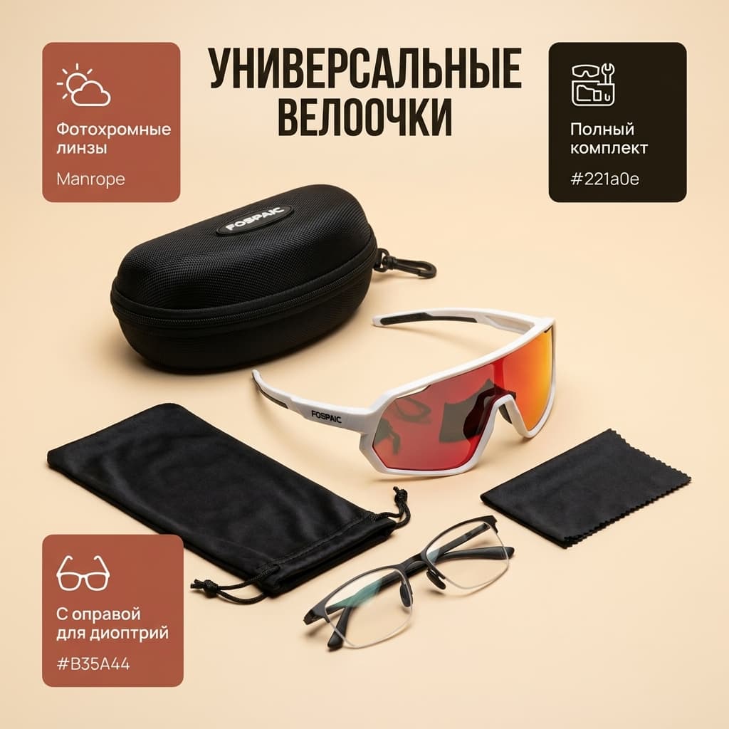 Спортивные фотохромные очки с UV400 защитой, ударопрочные, с регулируемыми носоупорами и оправой для диоптрий Fospaic Photochromic
