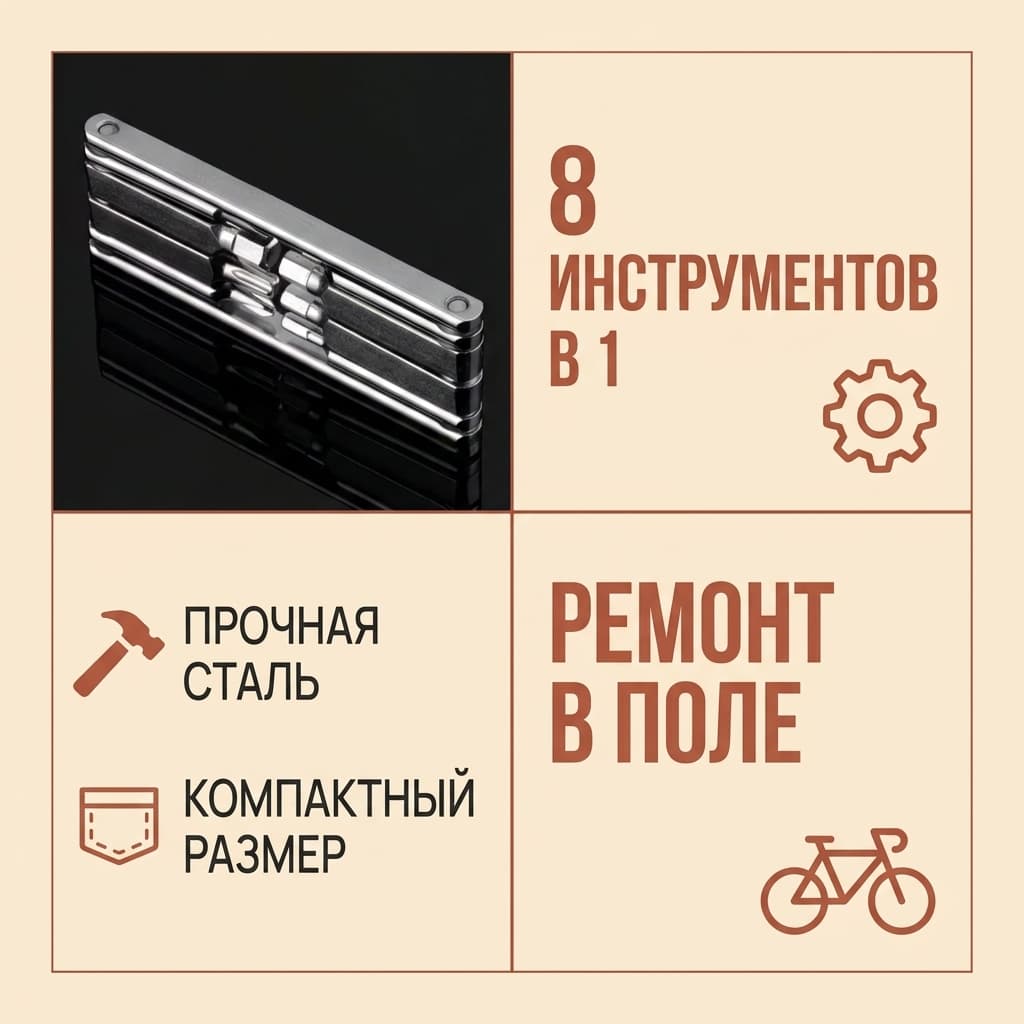 Портативный складной велосипедный мультитул 8-в-1 из нержавеющей стали TS-9897 — фото 2