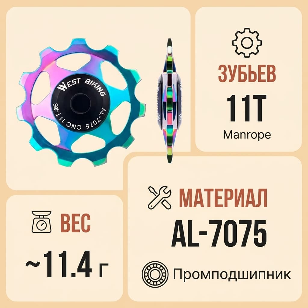 Направляющий ролик West Biking 11T для заднего переключателя West Biking Guide Wheel — фото 2