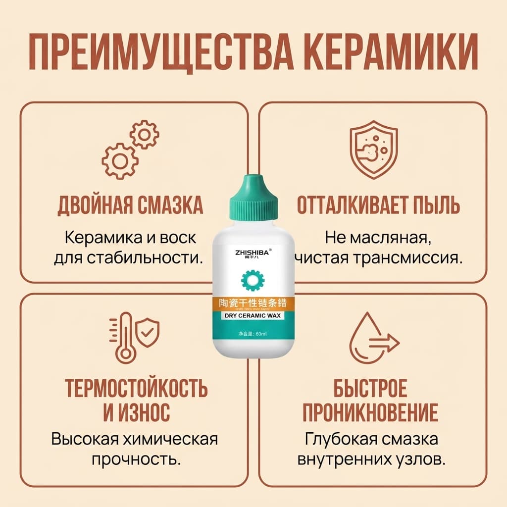 Керамическая парафиновая смазка для цепи ZHISHIBA Dry Ceramix Wax для гоночных велосипедов ZHISHIBA Dry Ceramix Wax — фото 2
