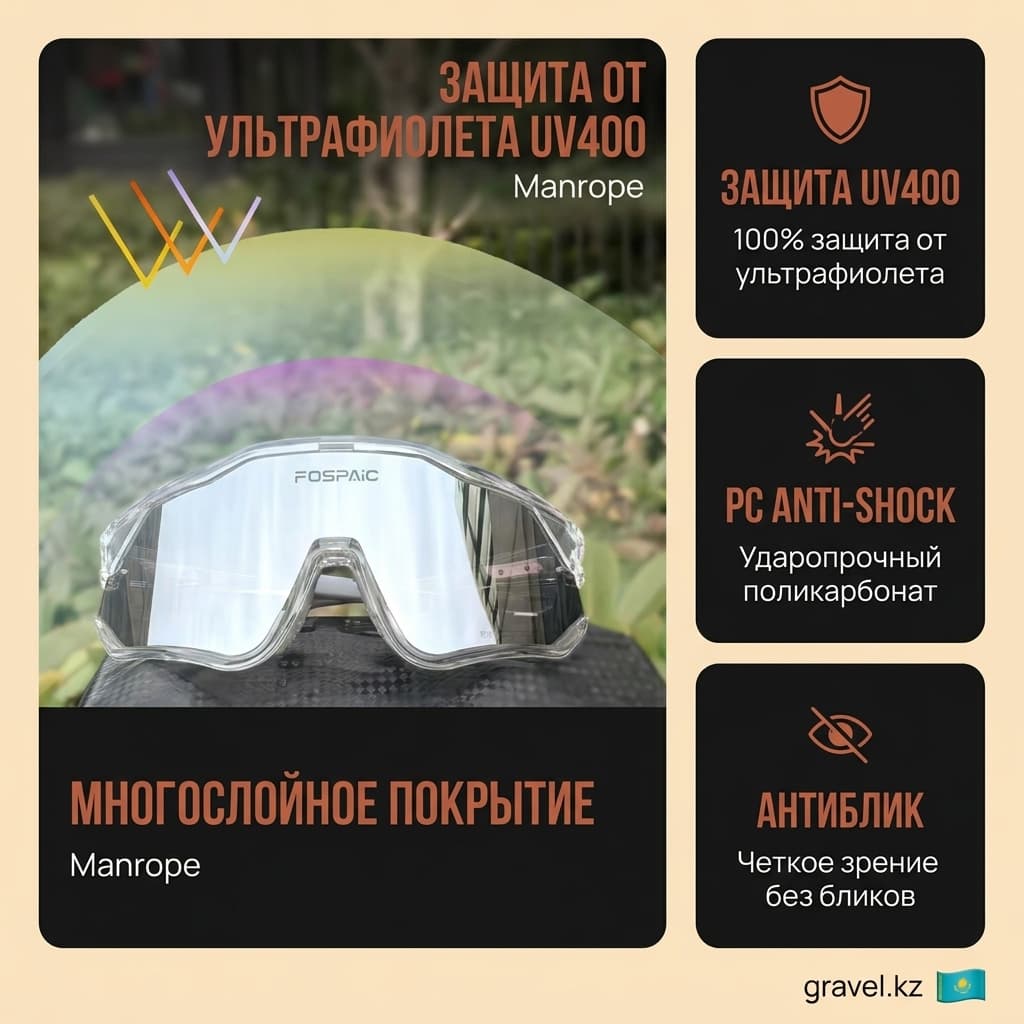 Спортивные фотохромные очки с UV400 защитой, ударопрочные, с регулируемыми носоупорами и оправой для диоптрий Fospaic Photochromic — фото 2