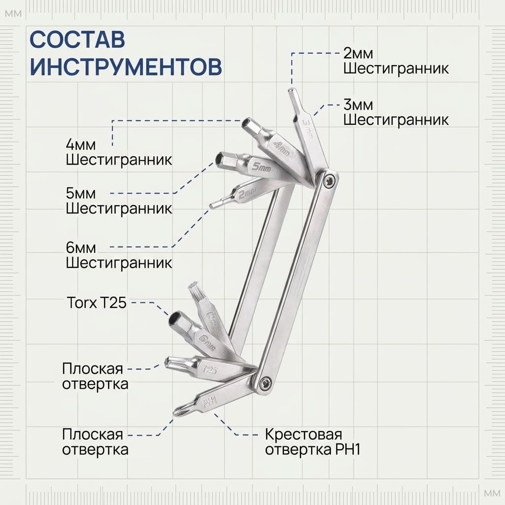 Портативный складной велосипедный мультитул 8-в-1 из нержавеющей стали TS-9897 — фото 4