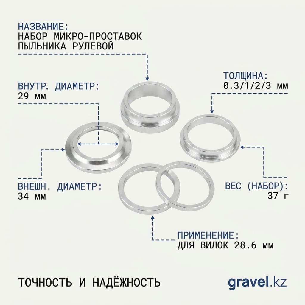 Регулировочные шайбы для рулевой колонки (для пылезащитной крышки), 0.3/1/2/3 мм, для вилок 28.6 мм, серебристые, набор 6 шт. RISK — фото 4