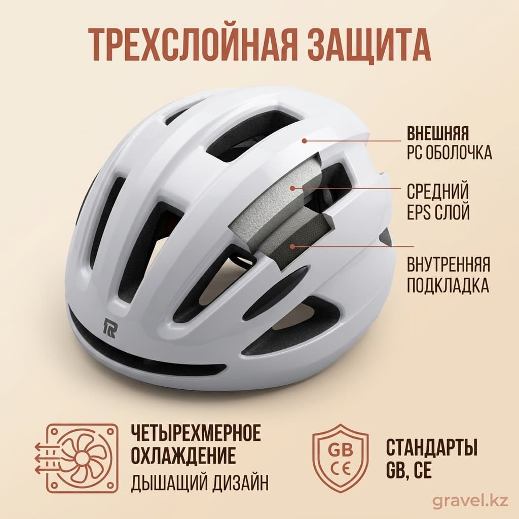 Велосипедный шлем ROGTYO ультралегкий с трехслойной защитой и эффективной вентиляцией — фото 5