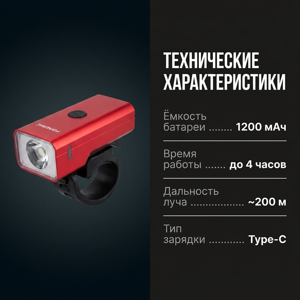 Умный антибликовый велофонарь FOREVER HL-2502 с 1200 люменами и цифровым дисплеем FOREVER HL-2502 — фото 10