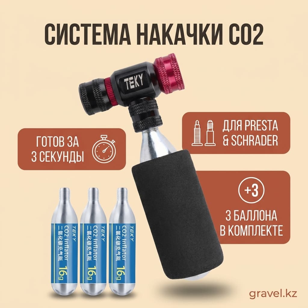 Система накачки CO2 с 3 баллончиками 16 г для Presta/Schrader