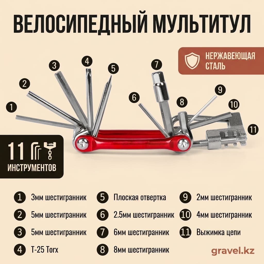 Велосипедный мультитул 11 в 1 из нержавеющей стали